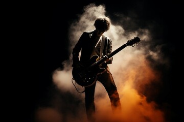 smoke great guitar electric large playing guitarist the concert rock stage singer live music show musical musician sound star event entertainment nightlife performance band - obrazy, fototapety, plakaty