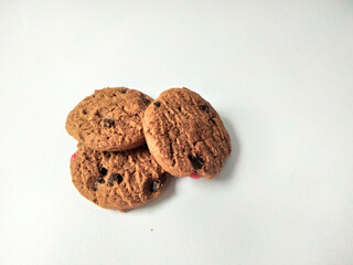 Chocolate chip cookies isolated on white background