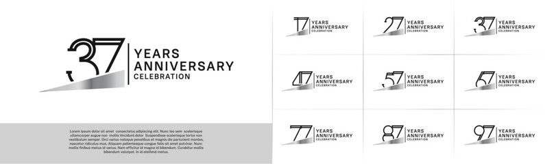 set of anniversary logotype black color with silver ribbon for special celebration event