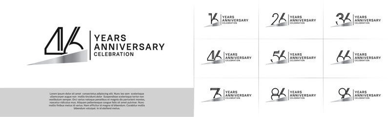 set of anniversary logotype black color with silver ribbon for special celebration event