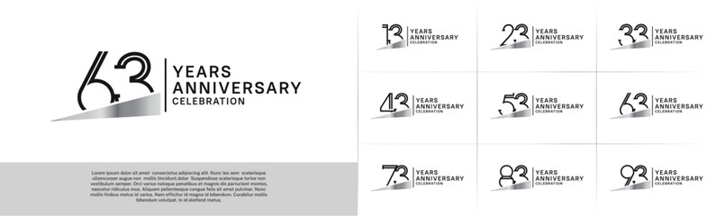 set of anniversary logotype black color with silver ribbon for special celebration event