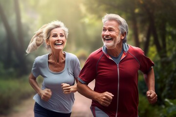 park together jogging couple active senior smiling   couple senior jogging old running exercise park man elderly active people mature outdoors healthy exercising woman sport nature lifestyle