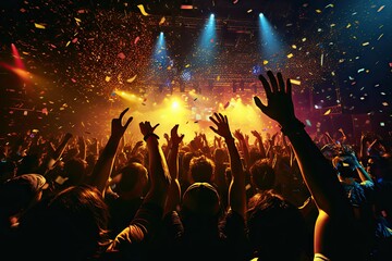 Fototapeta na wymiar people crowd dj festival party club night concert event music nightclub nightlife move disco clubbing light dance stage lifestyle body hair