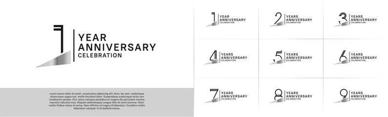 set of anniversary logotype black color with silver ribbon for special celebration event