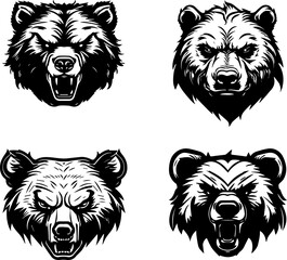 Collection of angry bear head mascot. Silhouette of bear head symbol that shows strength. E sport symbols