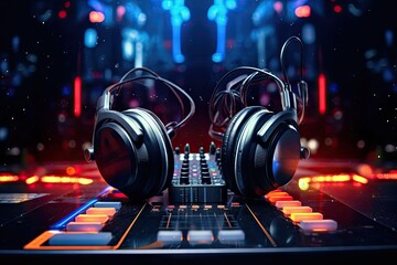 club night board dj headphones music radio record studio sound mixer audio mixing mix musical...