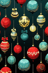 Colorful Christmas baubles for wallpaper or card.