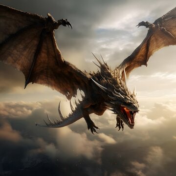 terrifying flying dragon in flight