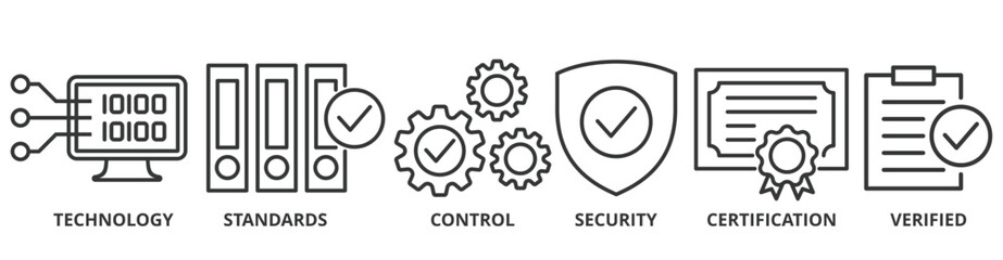 ISO27001 banner web icon vector illustration concept for information security management system (ISMS) with an icon of technology, standards, control, security, certification, and verified - obrazy, fototapety, plakaty