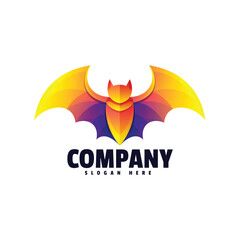 Bat illustration colorful logo design 