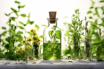 Poster bottle essential oil herbs herb herbal natural organic plant medicine medicals ingredient kitchen leaf thyme treatment wellness spice spa rosemary sage nature cookery essence cooking collection © sandra