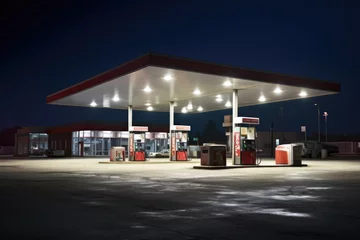 Fotobehang store convenience station gas attractive filling fuel pump gasoline night car retail business outdoors dusk no people horizontal color © sandra