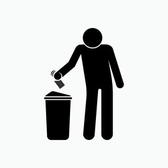 Keep Clean Icon. People Symbol Throwing Rubbish to Basket - Vector Logo Template.