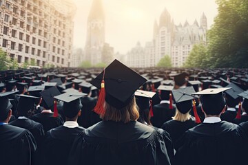 commencement university graduates congratulated ceremony graduation congratulation education concept success hats backside people crowd college student group business graduate cap - Powered by Adobe