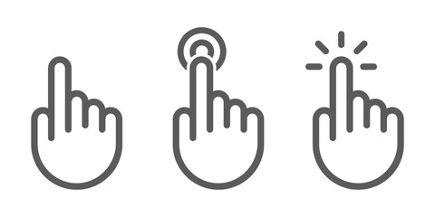 Pointing cursor, press icon, press button, cursor, click pointing hand. stock vector