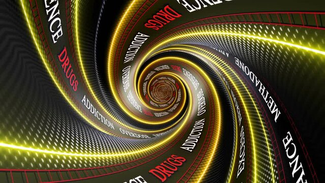 ADDICTION DRUGS Keywords on the Tunnel Walls, Animation, Background, Loop
