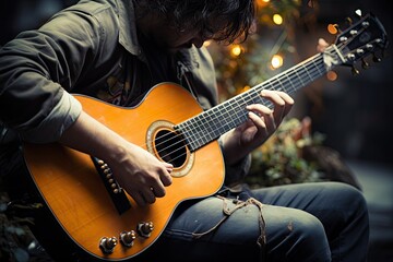 guitar plays man music rock young retro guitarist live singer musical instrument background musician guy concert electric country fashion play rockabilly people acoustic band