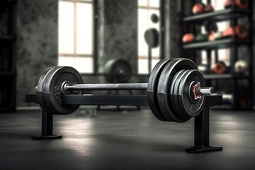 Obraz premium life fit dumbbells interiorMetal gym blurred decoration your space free desk Black fitness weight equipment sport exercise dumbbell physical barbell bodybuilding club health heavy steel power iron m
