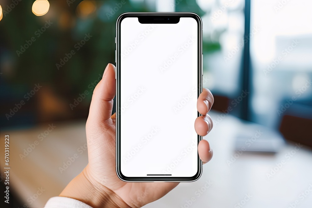 Wall mural service networking montage splay graphic phone mobile screen blank smartphone using woman iphone smart cellular closeup communication device digital display empty equipment finger hand