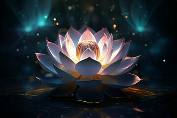 Naklejka na ściany i meble beautiful lotus gracefully poised on dark background