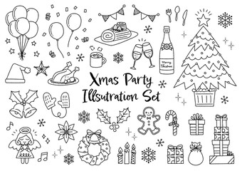 クリスマスパーティの手書き線画ベクターイラスト