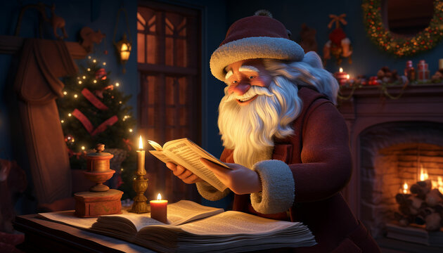 3D models of characters and scenes of fairy house on santa claus with candle light