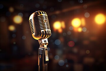 style retro microphone audio mic music entertainment equipment pop chrome karaoke classic concert instrument musical background band broadcast metal performance closeup - obrazy, fototapety, plakaty