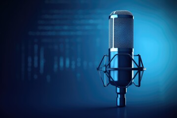 banner podcasting broadcasting background blue waveform microphone podcast broadcast live journalist radio mic media music news recording