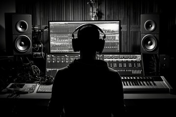 photo white black silhouette studio home project music electronic produce man production record sound audio producer recording professional create composer