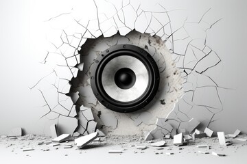 illustration loudspeaker sound breaks wall white music speaker acoustic background audio bass circle closeup design electronic listen loud multimedia object play round technology voice