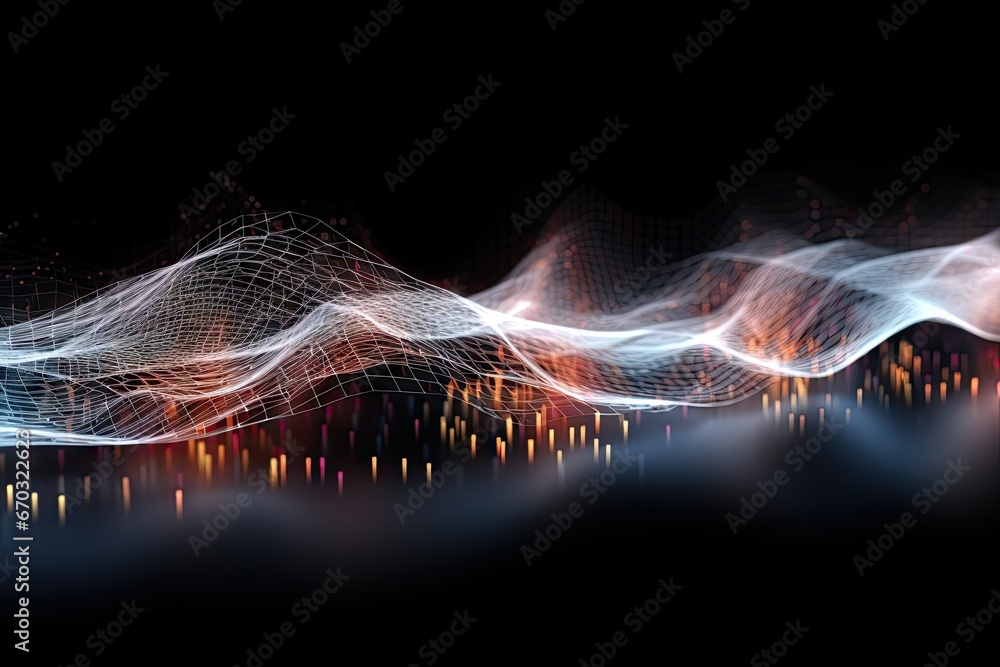 Poster rendering 3d equalizer background waves musical sound showing music abstract datum wave big voice au