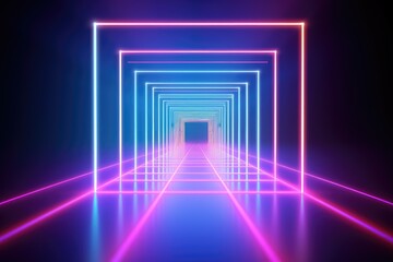 show laser colors vibrant spectrum blue pink arch portal square background abstract reality virtual lights neon tunnel lines glowing render 3d line glow light play game bright design