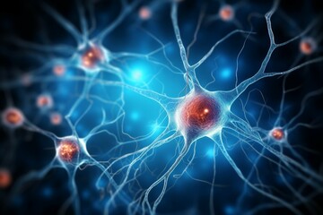 active nerve cells micro mental human neural neurology system three-dimensional nucleus mobile phone biological brain brainstorm mind biology science head anatomy signal bio electron dendrite cell - obrazy, fototapety, plakaty