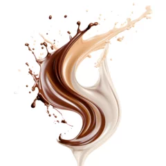 Foto op Canvas Chocolate vanilla splash with white background © PixelHD