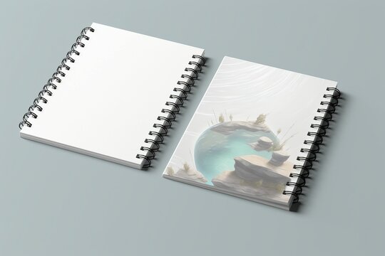 illustration 3d angles fferent three rendered mock notebook realistic background marble white binding spiral format a4 paper empty page binder blank diary document notepad book note office
