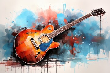background painting illustration watercolor keyboard piano guitar colorful abstract colourful draft entertainment symbol classical poster line grand - obrazy, fototapety, plakaty
