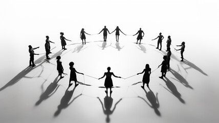 Fototapeta na wymiar round dance symbol, national dance top view isolated on a white background, illustration silhouettes and figures of people holding hands in a round dance, cultural national tradition