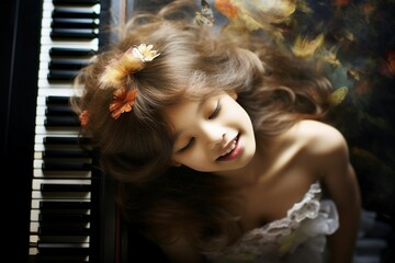 E38394E382A2E3838EE38292E5BCBEE3818FE5A5B3E381AEE5AD90 piano children lesson people girl instrument grand woman pretty smile music performance classroom japanese keyboard toddler
