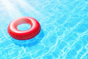 summer color concept bright sun water blue float ring pool swimming red party fun colours life saver safety background beach sport ripple relaxation wave vacation cool light sunlight ray
