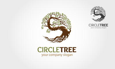 Circle Tree Vector Logo Template. Circle tree silhouette of a tree, vector logo illustration. 