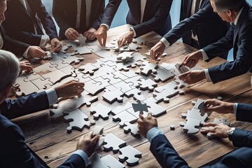 puzzle people business   puzzle business solution idea piece team jigsaw businessman people cooperation connection concept teamwork modern table success strategy symbol creative - obrazy, fototapety, plakaty