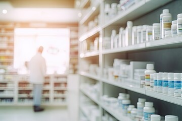 chemist pharmacist concept background interior shelves drugs store tone light blurred pharmacy virus disease apothecary pharmaceutical medicals retail herbal business pill drug withdrawal - Powered by Adobe