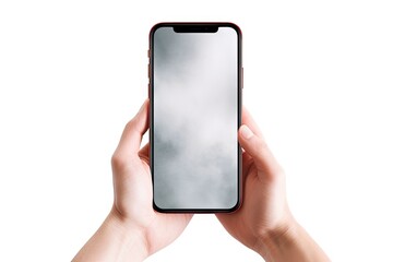 position vertical phone black modern holding hand Female background white smartphone hands Isolated mobile smart up screen selfie design round mock technology blank communication cyberspace display