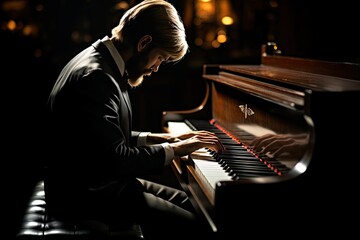 music classical concert pianist playing piano darkness musician player woman musical instrument...