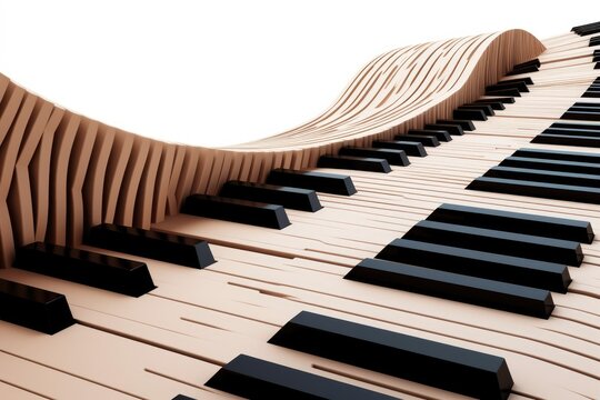 keys piano wavy rendering 3d key music isolated render curved bend wave threedimensional white black repetition keyboard ivory