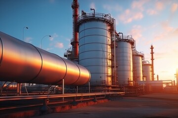 Obraz premium The Oil Refining and Petrochemical Industries plant in twilight time