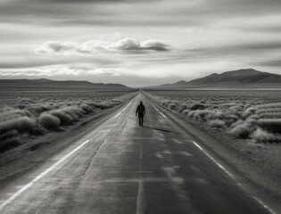 Fototapeta premium Journey Alone A Monochrome Stroll Through Solitude