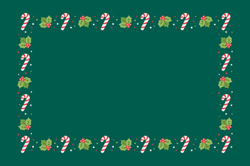 Rectangle Christmas Frame Border, Winter Holiday Graphics. Cute Mistletoe and Candy Cane pattern, card and social media post template vector illustration.
