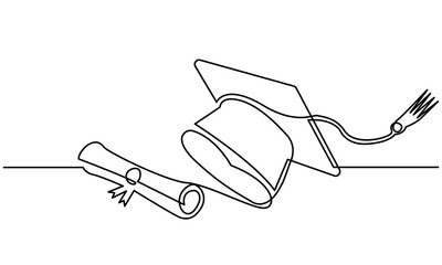 Single continuous line drawing of the graduation cap. graduation cap icon. concept of ongoing line graduation cap hat, education, graduation, success, black and white Vector illustration.