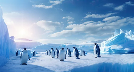 Fotobehang antarctic penguins on the icebergs © Kien